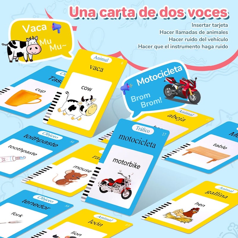AHJ Store Spanish & English Talking Flash Cards for Toddler, 510 Sight Words Learning Toys, ABC & Numbers Educational Montessori Toys, Speech Therapy Toys, Children's Sensory Preschool Learning Birthday Gifts - Image 2